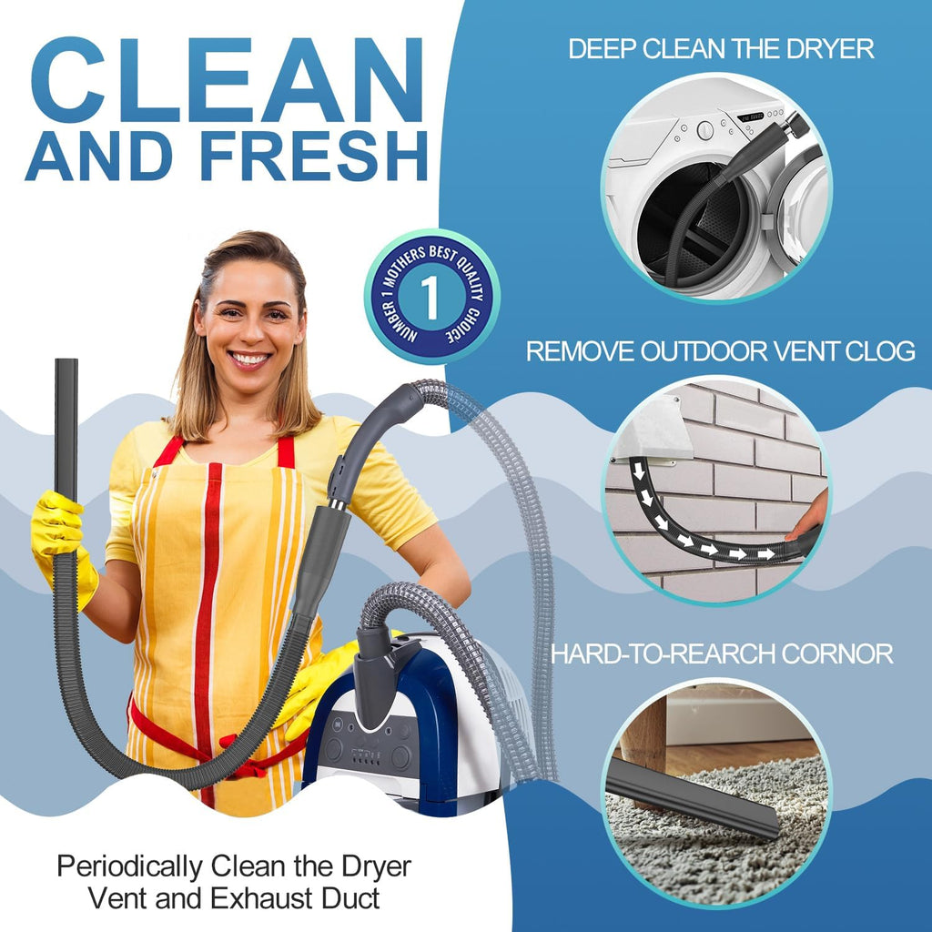 PetOde Dryer Vent Cleaner Kit - Efficient Lint Remover Vacuum Hose Attachment | Black