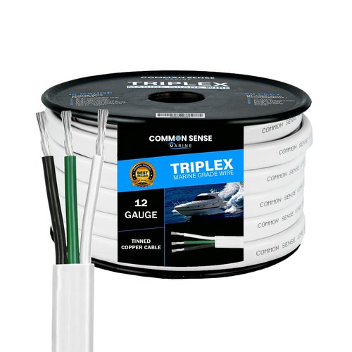 12/3 AWG UL 1426 (The Real Thing) Triplex Flat Marine Wire - Tinned Copper Boat Cable - 60 Feet - White PVC Jacket