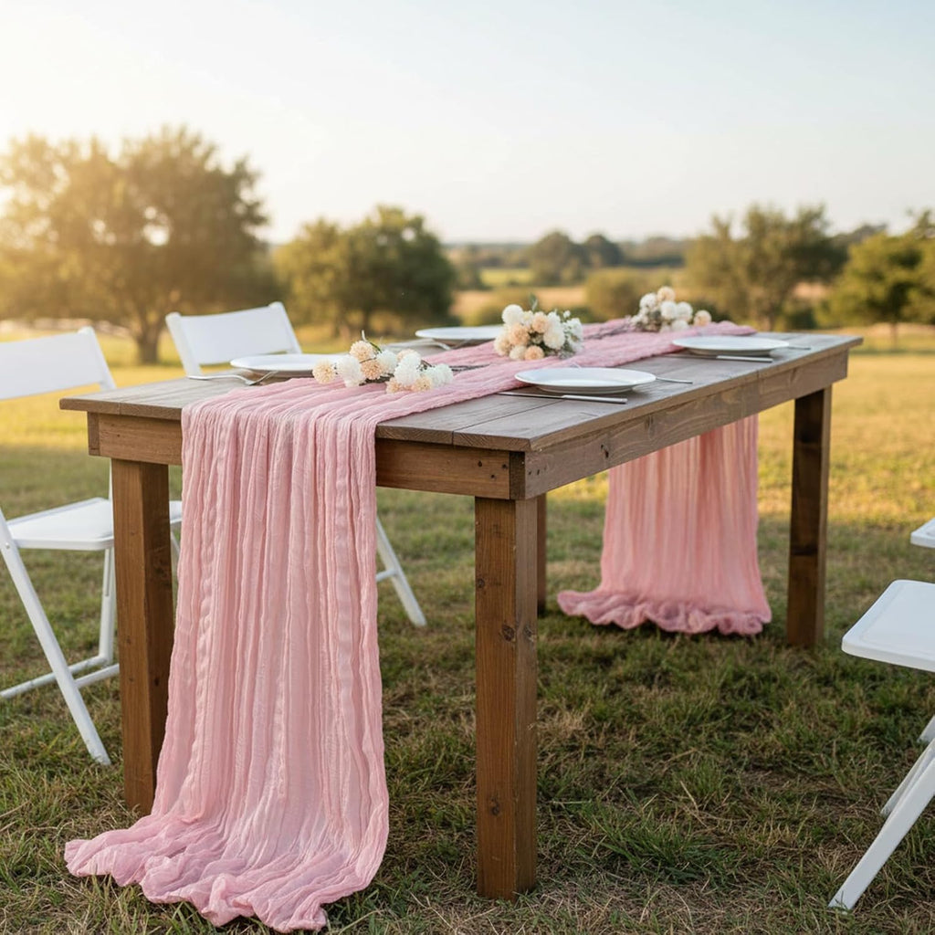 Peach Pink Cheesecloth Table Runner - 35x120 Inch for Baby Showers, Weddings & Parties