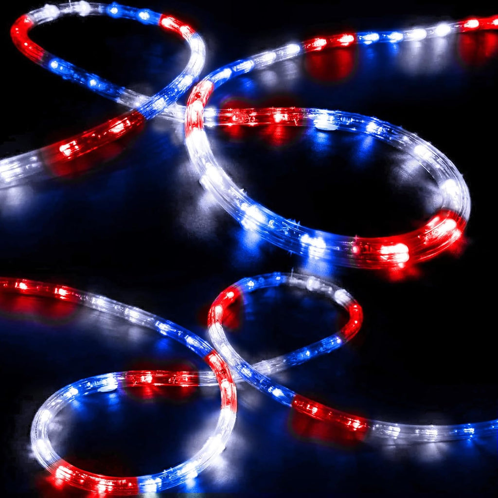 Skiennix 100ft LED Rope Lights - Waterproof, Connectable & Flexible Tube Lighting | 8 Modes, Red, White & Blue