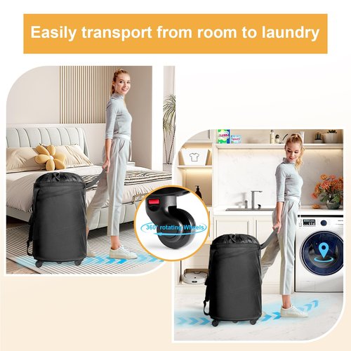 Bukere Laundry Hamper with Wheels, Extra Large 3 in 1 Pop Up Rolling Laundry Basket, Collapsible Freestanding Wheeled Laundry Carry Bag for Storage, Laundry Room, Bathroom, Apartment, College Dorm