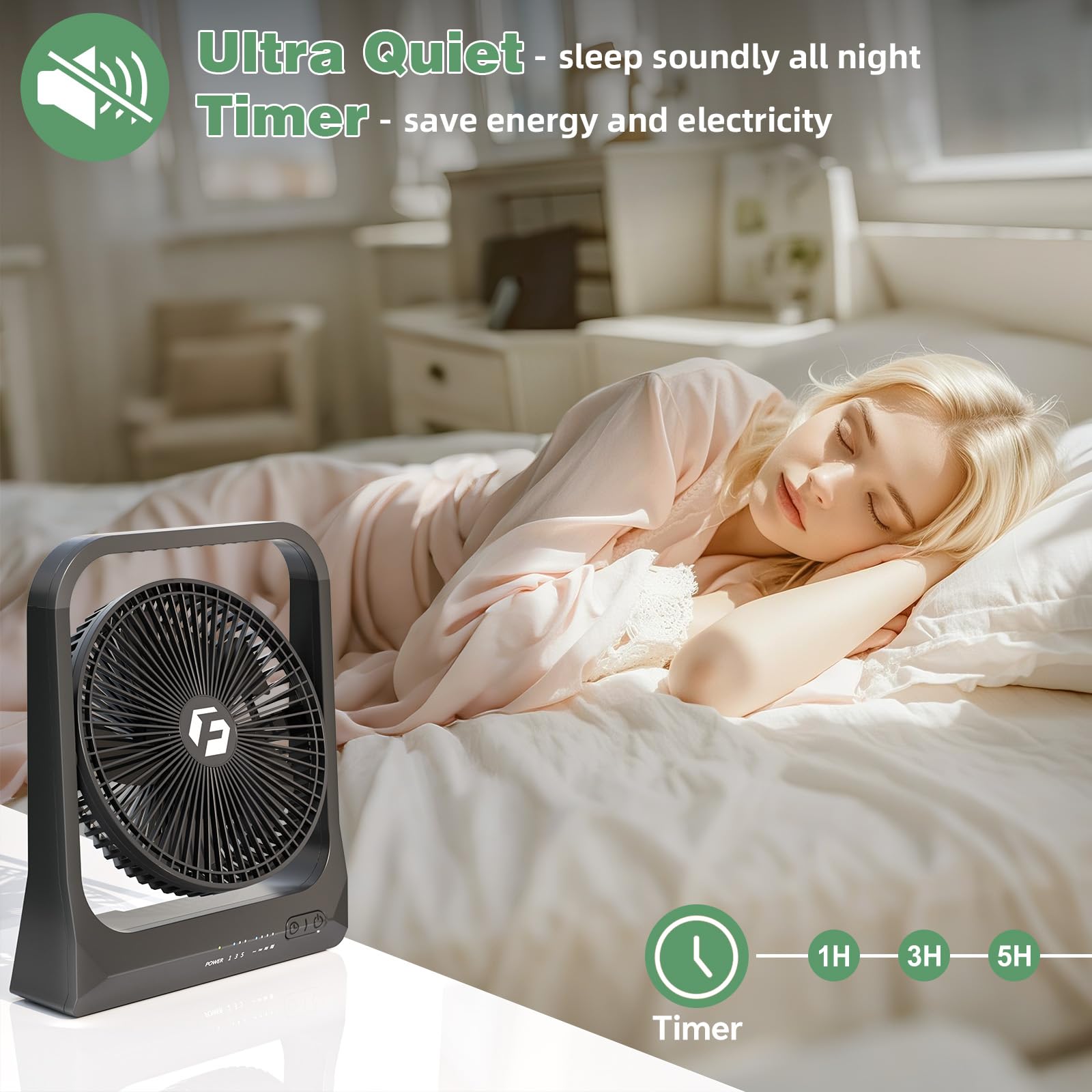 8-inch USB Portable Fan - 20800mAh Rechargeable Battery Operated Fan (80Hrs work time) - Personal Desk Fans - Battery Powered Fans use for Bedroom, Desktop, Table, Office, Camping, and Outdoor
