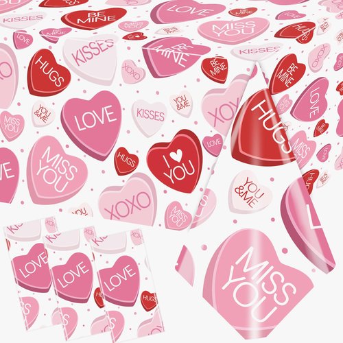 Gexlaju Valentines Day Decorations,3pcs Conversation Heart Table Cloth Disposable Waterproof Pink and Red Valentine Tablecloth for Wedding Proposal