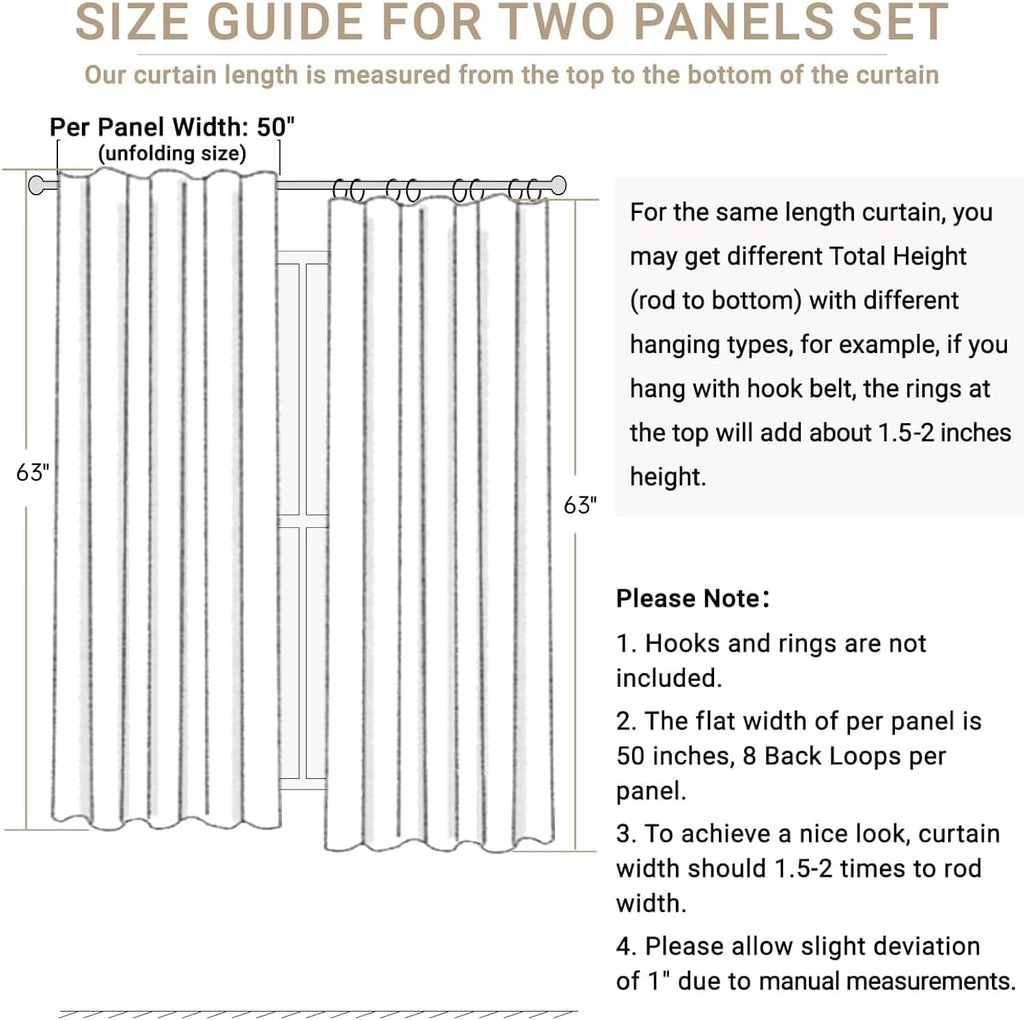 Skiennix 100% Blackout Curtains - Thermal Insulated Drapes for Bedroom | 50" W x 63" L, Bright White, 2 Panels Set