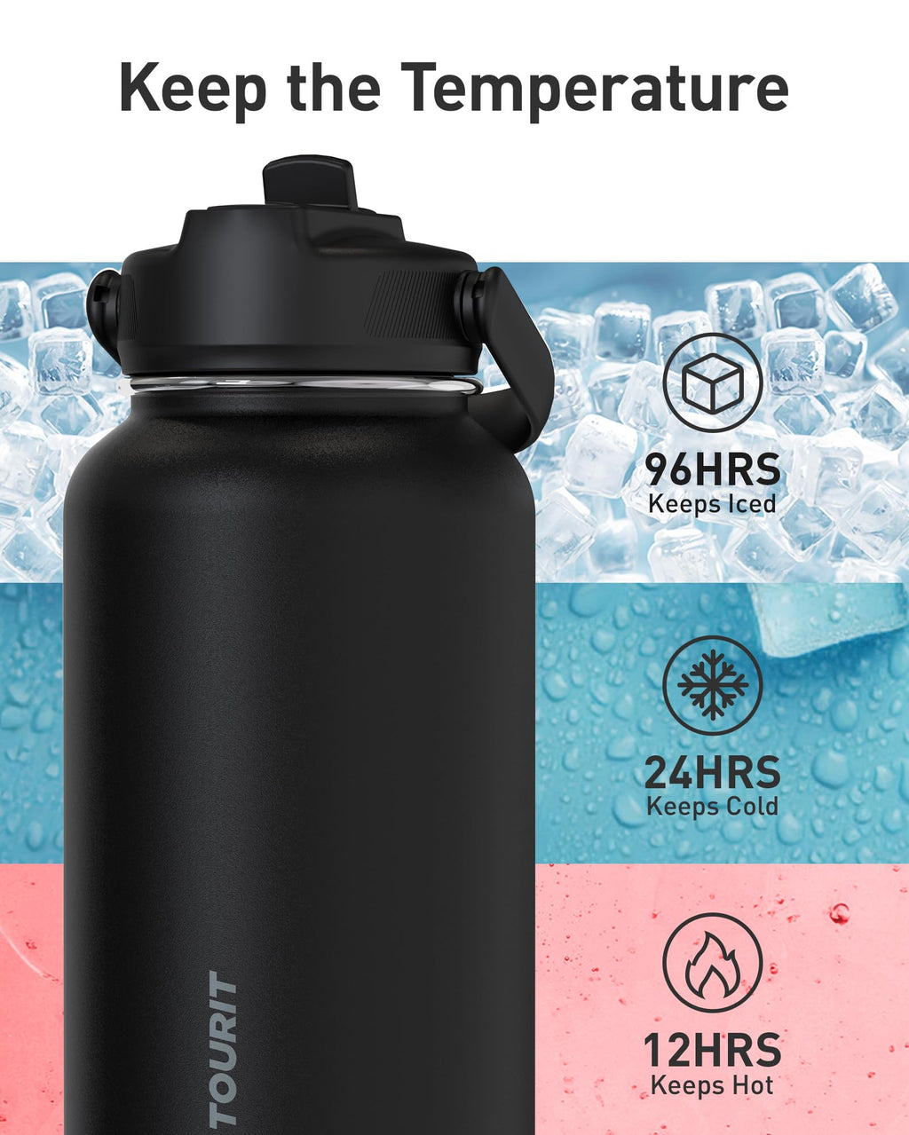 TOURIT 24 oz Insulated Water Bottle, Stainless Steel Water Bottles With Straw, Double Wall Vacuum Metal Thermos for Cold and Hot Drinks, Leak Proof BPA Free Water Flask for Sports and Travel, Hot Pink