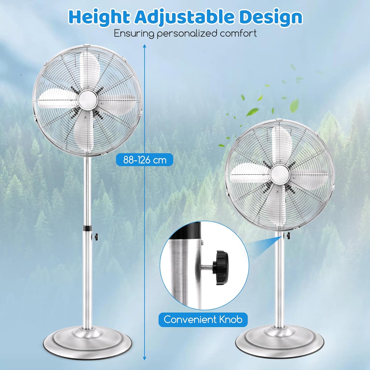 Tangkula 16-Inch Metal Pedestal Fan - Adjustable Height, 3 Speeds, 75° Oscillation | Ideal for Living Room & Office