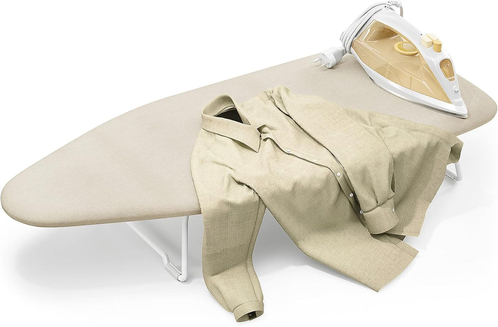 Skiennix Compact Ironing Board - Heat Resistant Cover & Metal Mesh Frame | 12x30 Inches, Cream White