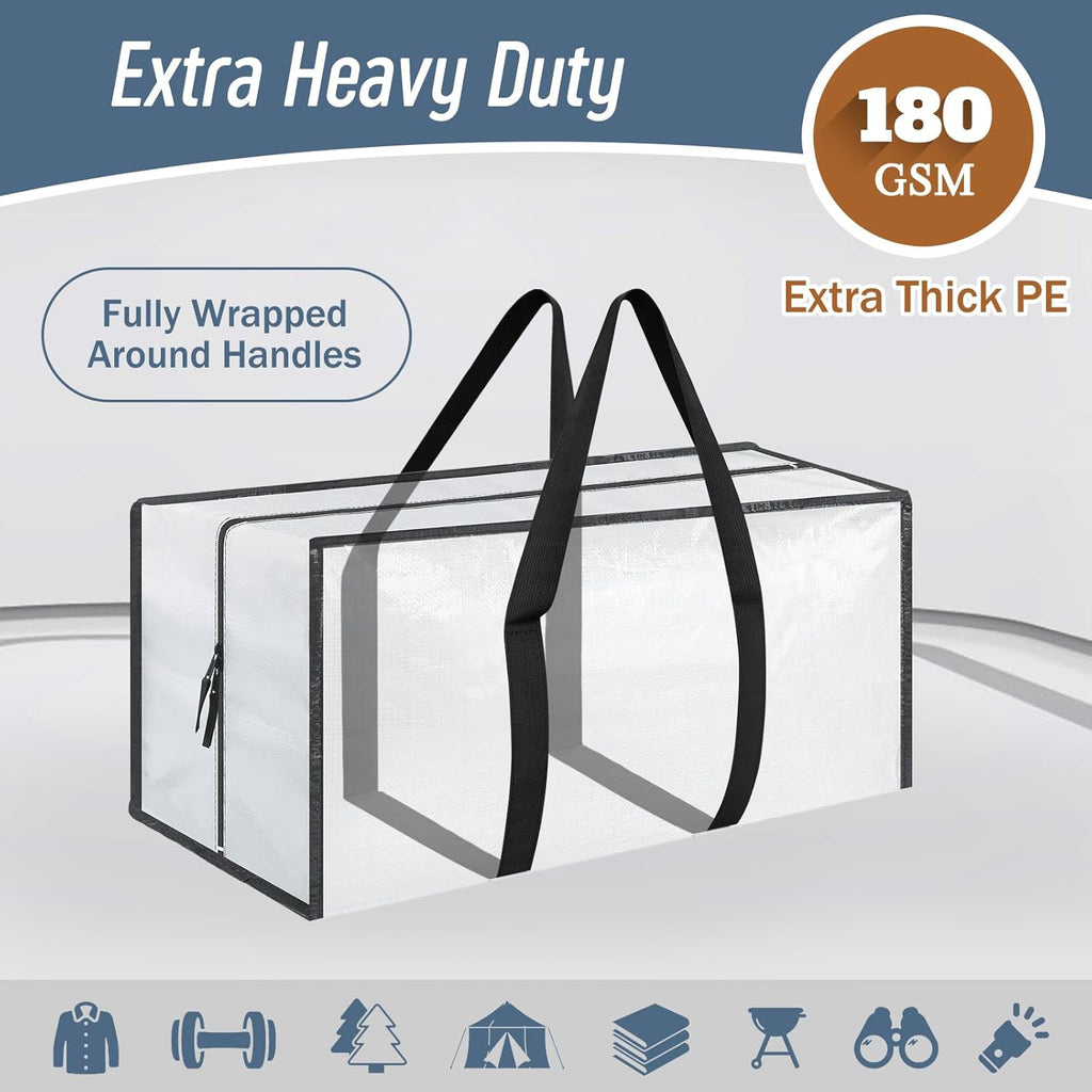 Skiennix 6 Pack Extra Heavy Duty Moving Bags - Strong Zipper & Comfortable Handles | Durable Storage Totes in White
