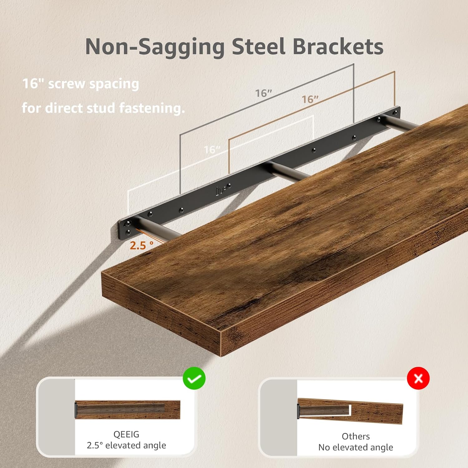 QEEIG Floating Shelves - Rustic Brown Wall-Mounted Display Shelf Set of 2 | 31.5" x 9.3" for Home Decor