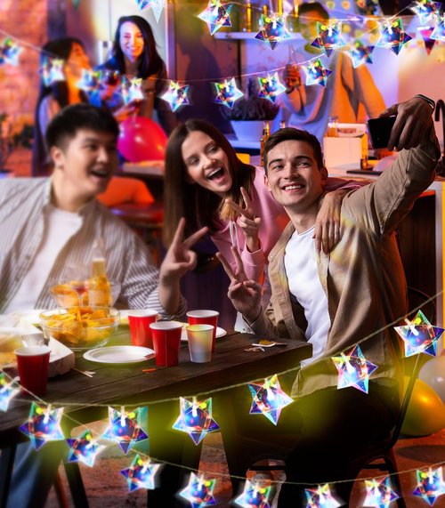 AceList Iridescent Decor 10Ft Star String Lights 20 LED USB/Battery Operated String Lights Indoor/Outdoor, Holographic Decor for Christmas Birthday Party Tent(White)
