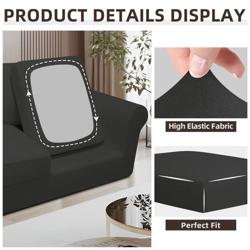 Easy-Going 7 Pieces Stretch Couch Cover Washable Sofa Cover Set for 3 Backrest and Seat Cushion Couch Anti-Slip Sofa Slipcover Furniture Protector with Elastic Bottom (Large, Dark Grey)