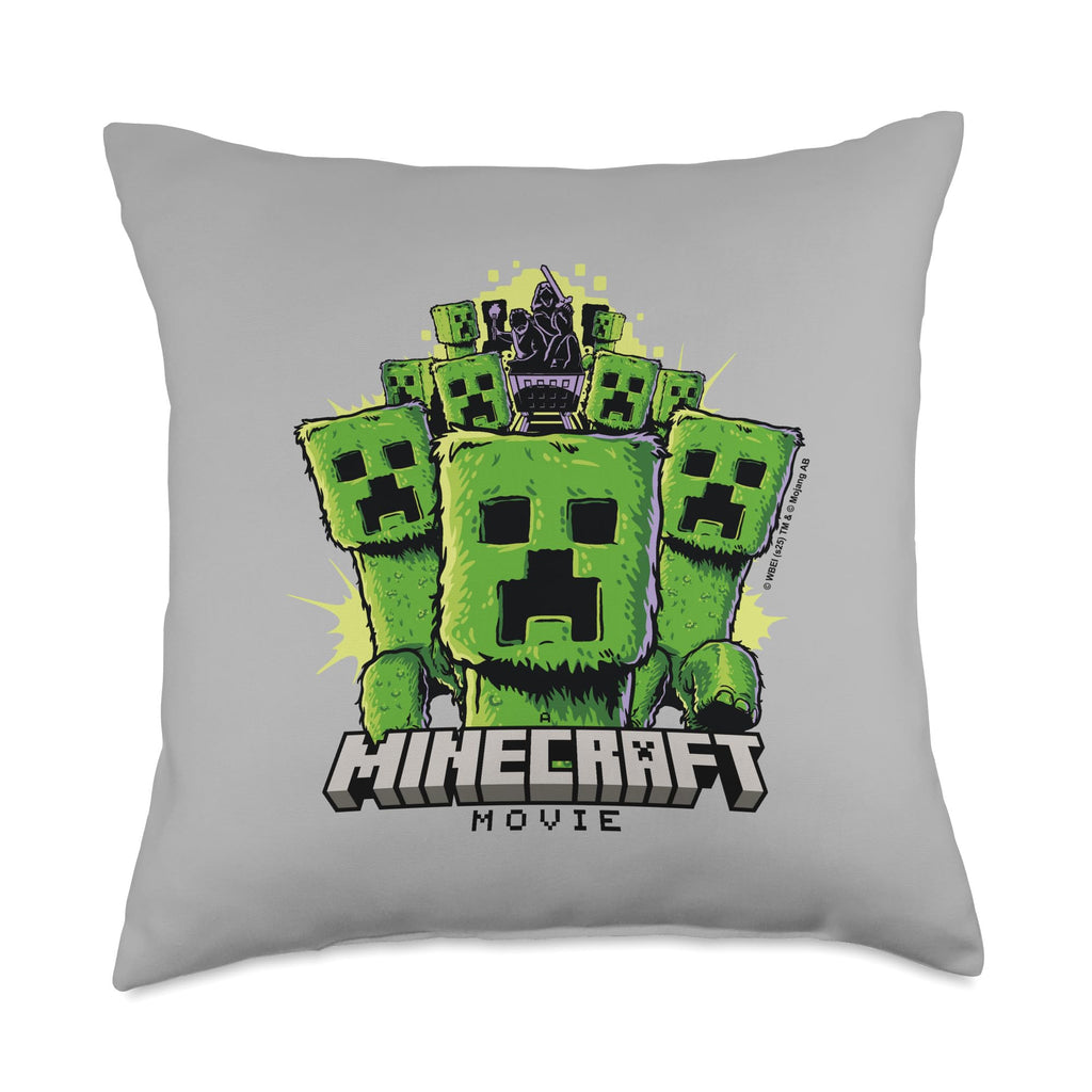 A Minecraft Movie Group Of Creepers Surrounding The Heroes Throw Pillow