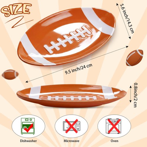 Teenyyou 4 Pcs Football Serving Tray Melamine Football Plates Reusable Party Serving Dishes for Snacks Cookies Dessert Dishwasher Safe
