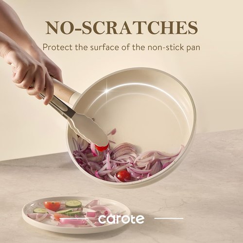 CAROTE Kitchen Tongs Set - Heat Resistant Stainless Steel with Non-Scratch Silicone Tips | 3 Sizes (7", 9", 12")
