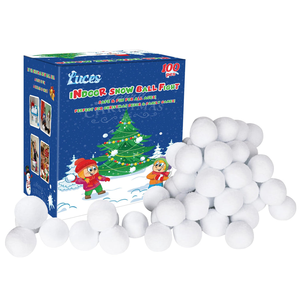 Luces 100 PCS Fake Snow Balls, Plush Indoor Snow Ball Fight Set, Soft Winter Game Balls for Outdoor Indoor, Christmas Tree Decorations DIY Accessories Parent-Child Interaction