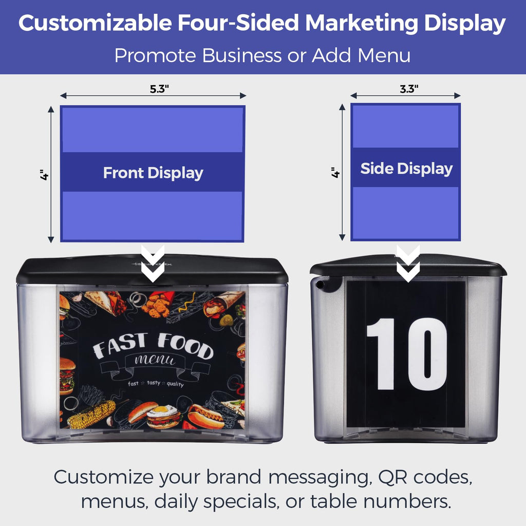 Stardrix 3-Pack Interfold Tabletop Napkin Holder, Spring Loaded Commercial Restaurant Napkin Dispenser with 4-Sided Marketing Insert Display, Easy-Access Black Napkin Dispenser for Counters & Tables