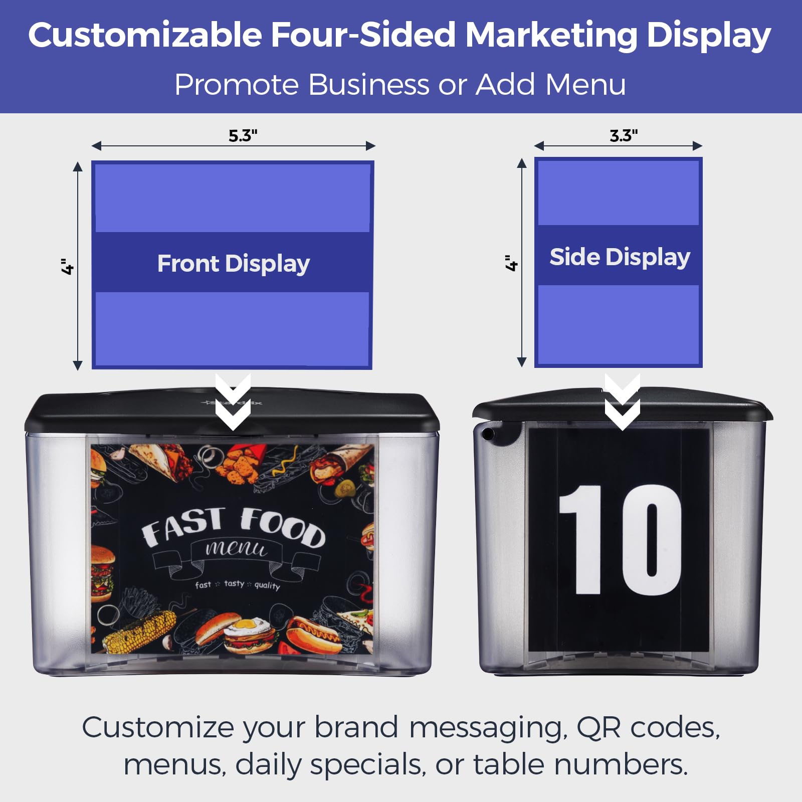Stardrix 3-Pack Interfold Tabletop Napkin Holder, Spring Loaded Commercial Restaurant Napkin Dispenser with 4-Sided Marketing Insert Display, Easy-Access Black Napkin Dispenser for Counters & Tables