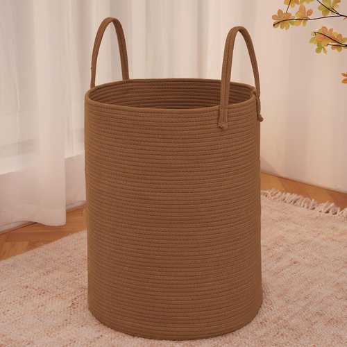 JMvicyroam Large Woven Laundry Basket - 60L Cotton Rope Storage Bin for Blankets, Toys & Clothes | Golden Jute