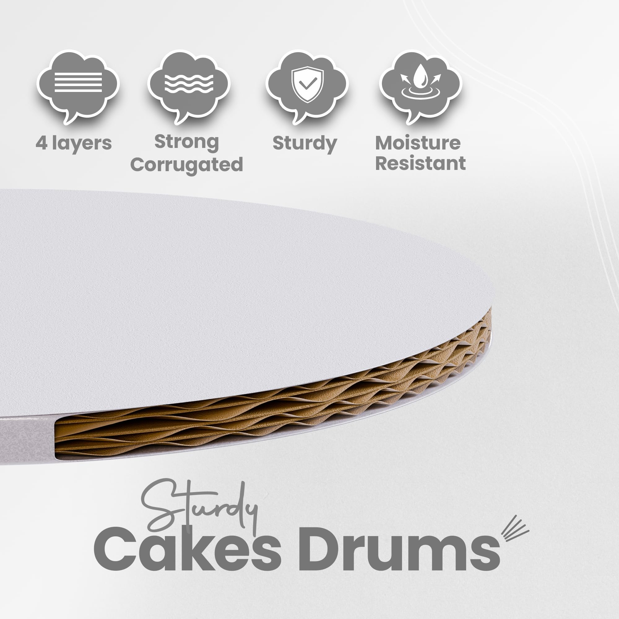 12-Pack Cake Drums 8,10 & 12 inch Reversible, Sturdy 1/2" Thick, Greaseproof, White | Free Prop Up Tool + Matching Ribbon | Professional Round Cake Boards for Tiered, Wedding, Birthday Cakes