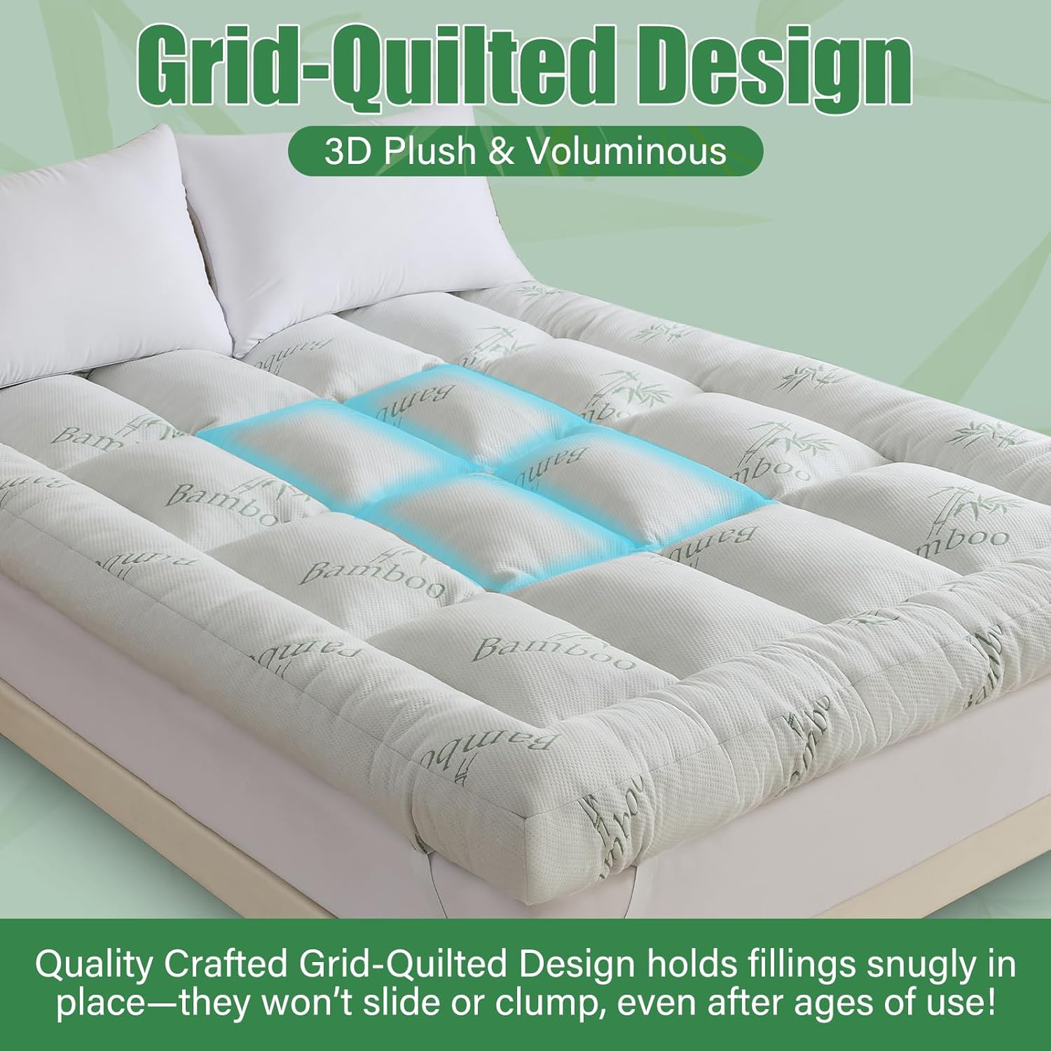 WhatsBedding 5-Inch Memory Foam Mattress Topper - Bamboo Viscose, Breathable & Soft | Queen Size 80x60in