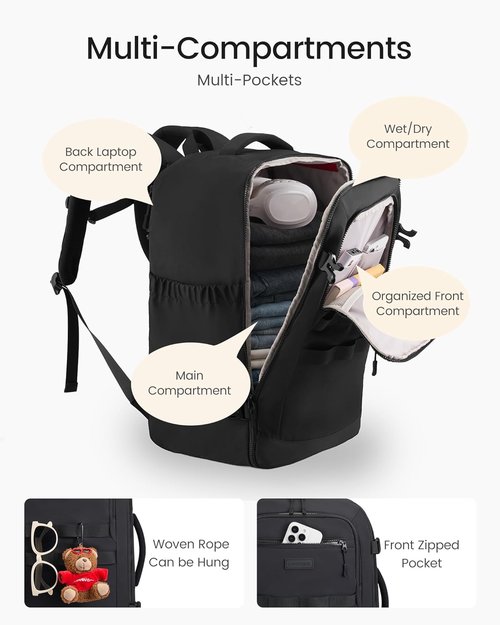 LOVEVOOK 40L Travel Backpack - TSA Approved Carry-On with 3 Packing Cubes & Waterproof Design for 17" Laptop