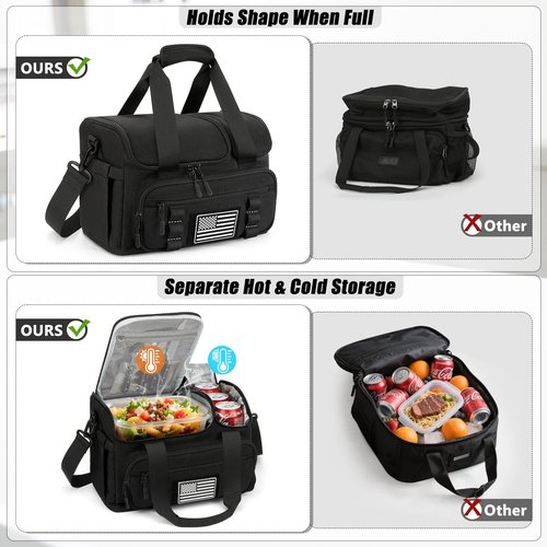 ETRONIK Tactical Lunch Bag - 15L Insulated Cooler for Men | Hot/Cold Compartments, Fits 3 Meals & Snacks, Black