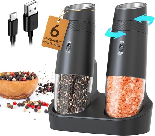 CIRCLE JOY Electric Salt and Pepper Grinder Set - Rechargeable, Adjustable Coarseness, LED Light, Easy Refill