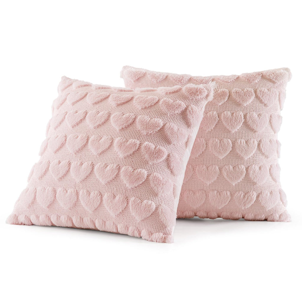 MIULEE Valentines Pillow Covers 18x18 Inch Set of 2 Valentines Day Light Pink Heart Love Decorative Cute Soft Plush Faux Fur Throw Pillows for Girl Bedroom Couch Sofa Holiday Home Decor