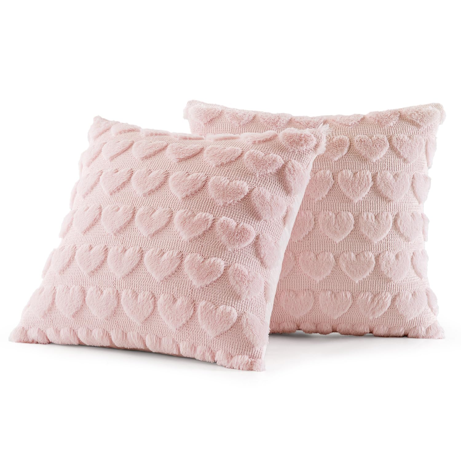 MIULEE Valentines Pillow Covers 18x18 Inch Set of 2 Valentines Day Light Pink Heart Love Decorative Cute Soft Plush Faux Fur Throw Pillows for Girl Bedroom Couch Sofa Holiday Home Decor