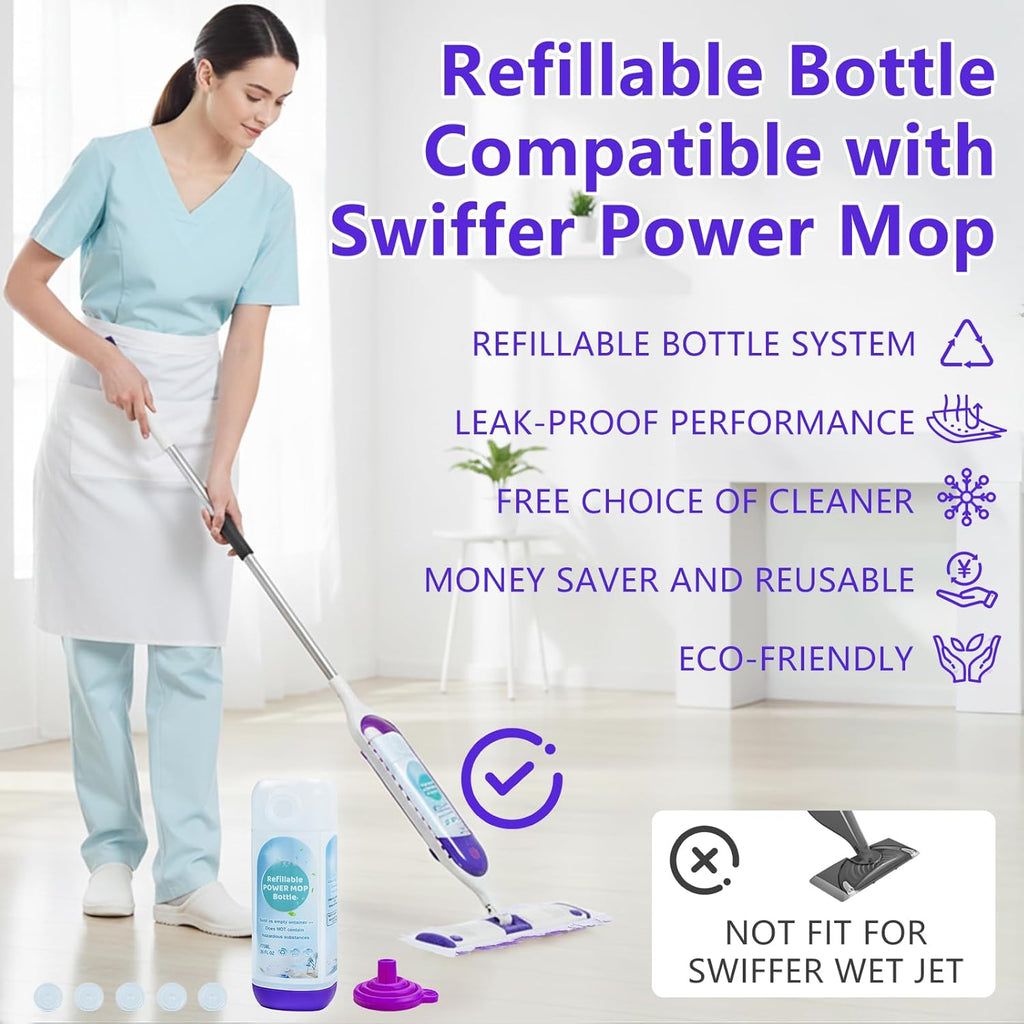 Skiennix Refillable Power Mop Bottle - Leak-Proof HDPE Container for Swiffer PowerMop | 775ML / 26 FL OZ