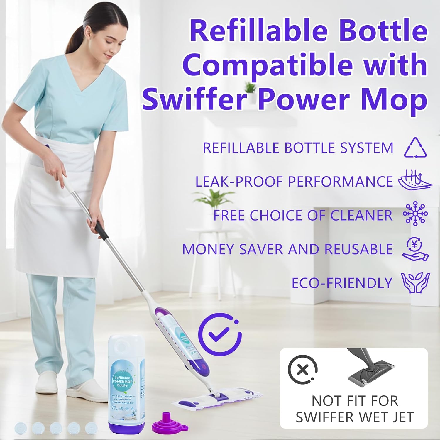 Skiennix Refillable Power Mop Bottle - Leak-Proof HDPE Container for Swiffer PowerMop | 775ML / 26 FL OZ