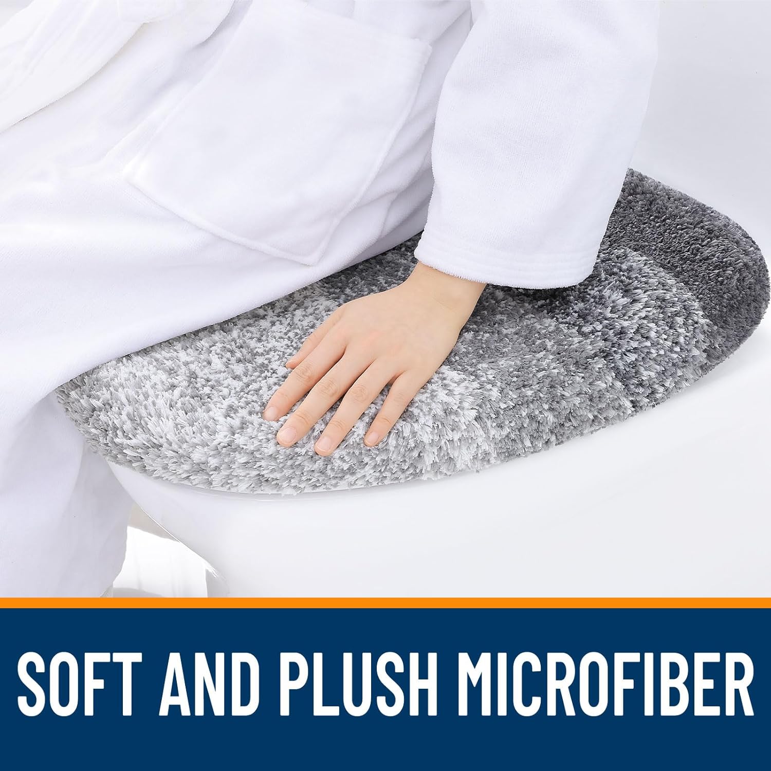 OLANLY Microfiber Toilet Lid Cover - Soft & Machine Washable | 17.5x15, Rubber Backing, Gray