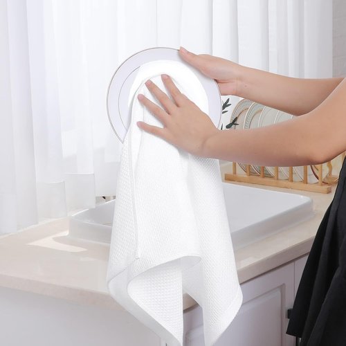 Homaxy Kitchen Dish Towels - Ultra Soft 100% Cotton Waffle Weave | Quick Drying, 12-Pack, 13 x 28 Inches, White