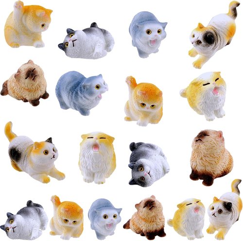 Exasinine Miniature Cat Figurines - 12 Cute Kittens for Fairy Garden & DIY Terrarium Decor