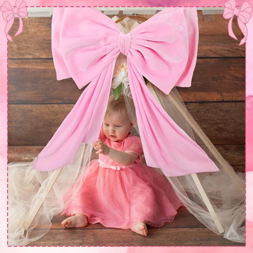 Weysat Large Pink Bow Decoration Soft Velvet 35x31 Inch Big Coquette Bow for Party Room Wall Decor, Giant Velvet Tie Hanging Birthday Party Gift Wedding Sofa Bedroom Living Room