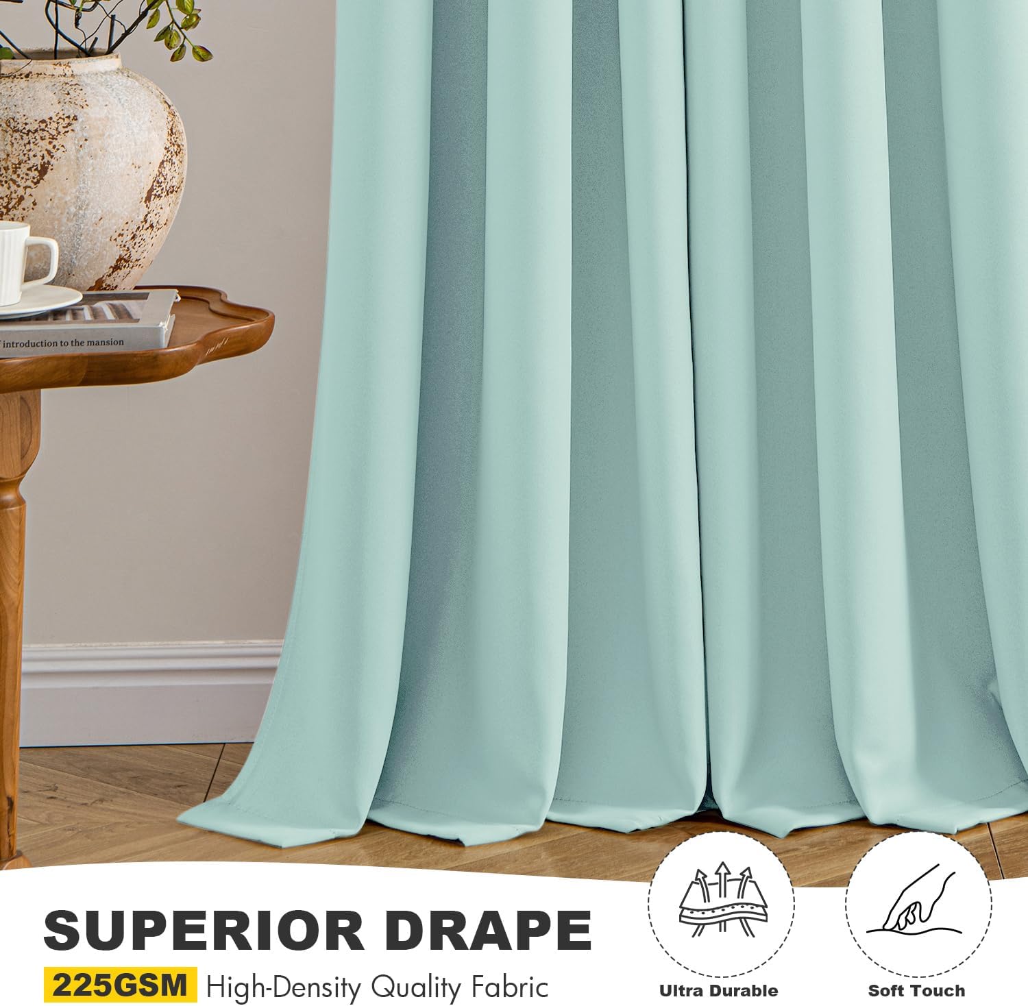 MIULEE Aqua Blackout Curtains - Thermal Insulated Room Darkening Drapes | 63 Inch, 2 Panels