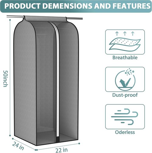 Liuoud 22” Gusseted Garment Bags - Large Clear Window Clothes Cover for Closet Storage | 2 Pack, 50” Long