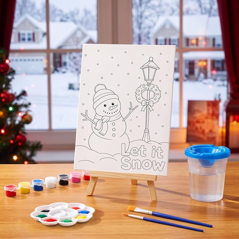 Christmas Pre-Drawn Canvas Sip & Paint Kit – 84 Pieces (12 Patterns)