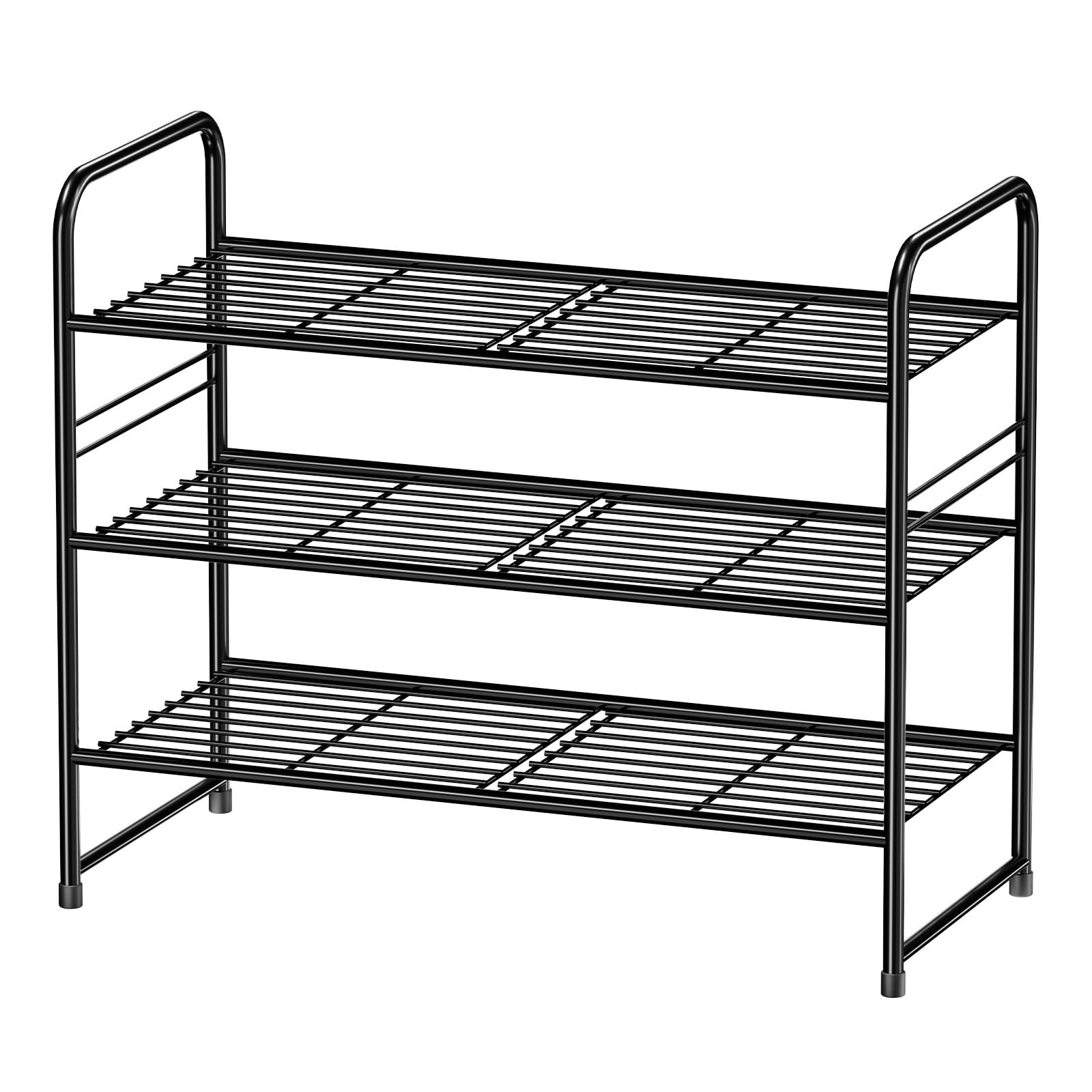 MWQ Shoe Organizer for Closet, Metal Shoe Shelf Rack Stackable 3 Tier 27 Inch Wide for Entryway, Adjustable, Black