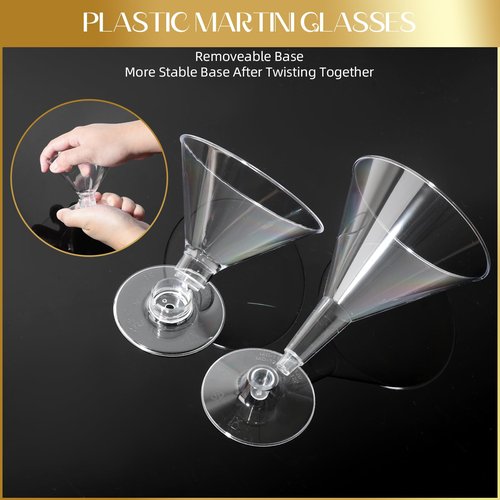 RYTOXILO 100 PCS Plastic Martini Glasses Disposable, 5oz and 7oz Clear Martini Plastic Glasses with Cocktail Picks, Unbreakable Mini Cocktail Cups for Weddings Party