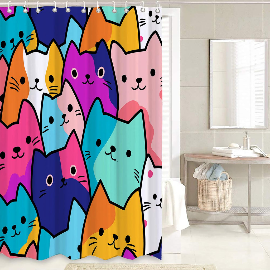 GRIEKOWE 4 Pcs Educational Kids Shower Curtain Set with Non-Slip Rugs, Months, Days, Shapes, and Multiplication Table for Learning – Fun Cartoon Animals Design, Bathroom Decor for Children 72Lx72in