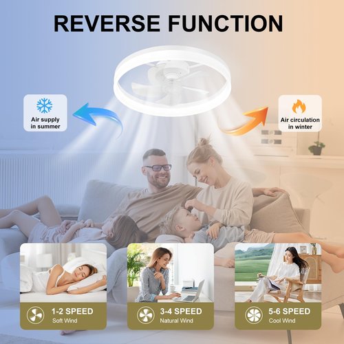 FTZVRD Ceiling Fans with Lights and Remote, 20 Inch Flush Mount Low Noise Fan, Reversible DC Motor, 3-Color Dimmable LED Fan for Bedroom, Dining Room, Kitchen, Kids Room, Home Office