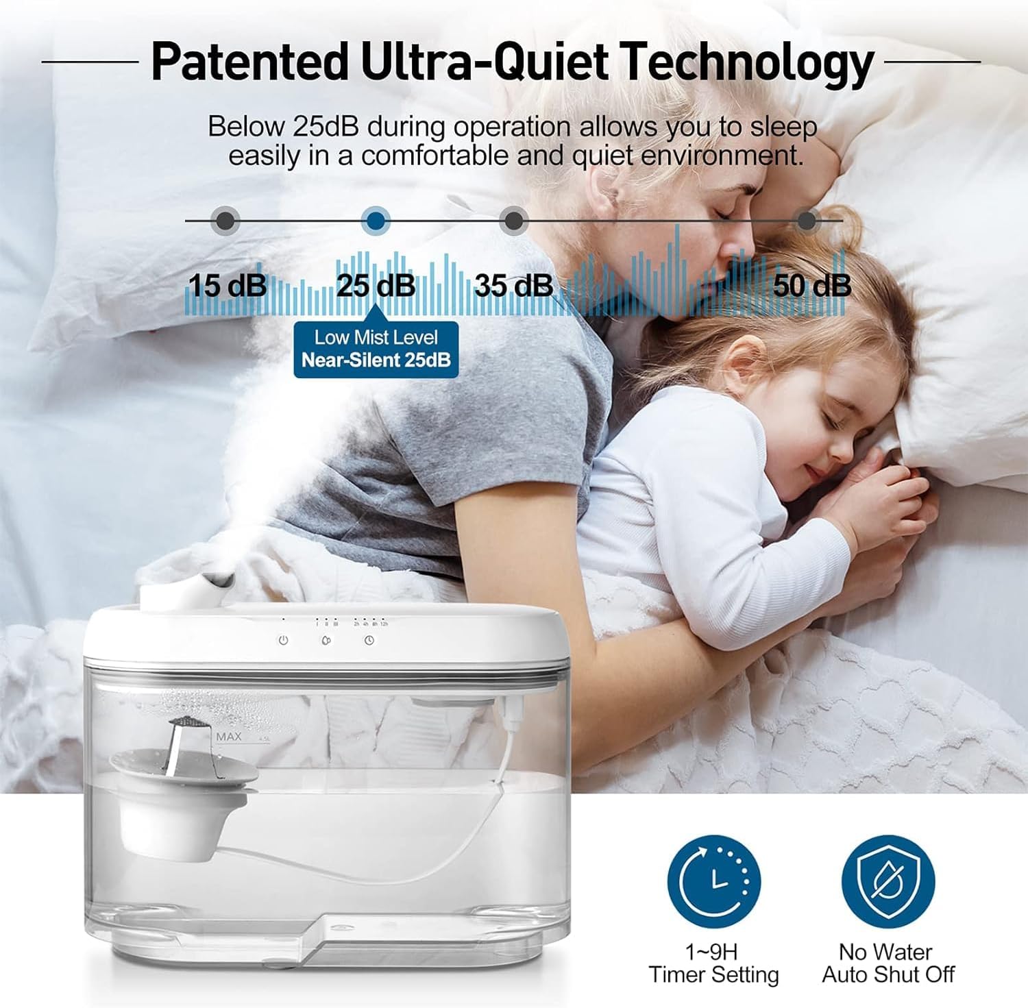 Skiennix Ultrasonic Cool Mist Humidifier - Easy Clean Design, 1.3 Gal, Ultra-Quiet for Bedrooms