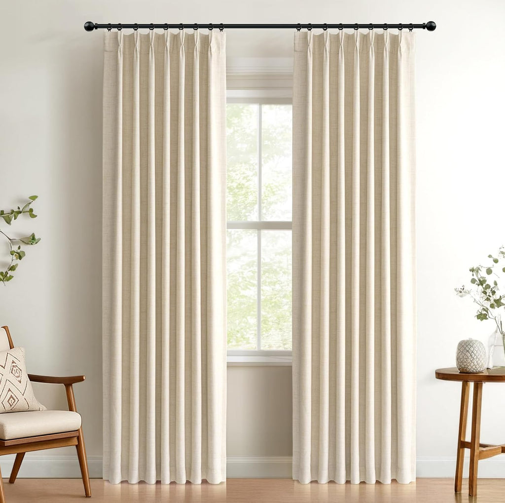 Skiennix 100% Blackout Curtains - Textured Pinch Pleated Drapes, 84" Long, Cream, 2 Panels Set for Bedroom & Living Room