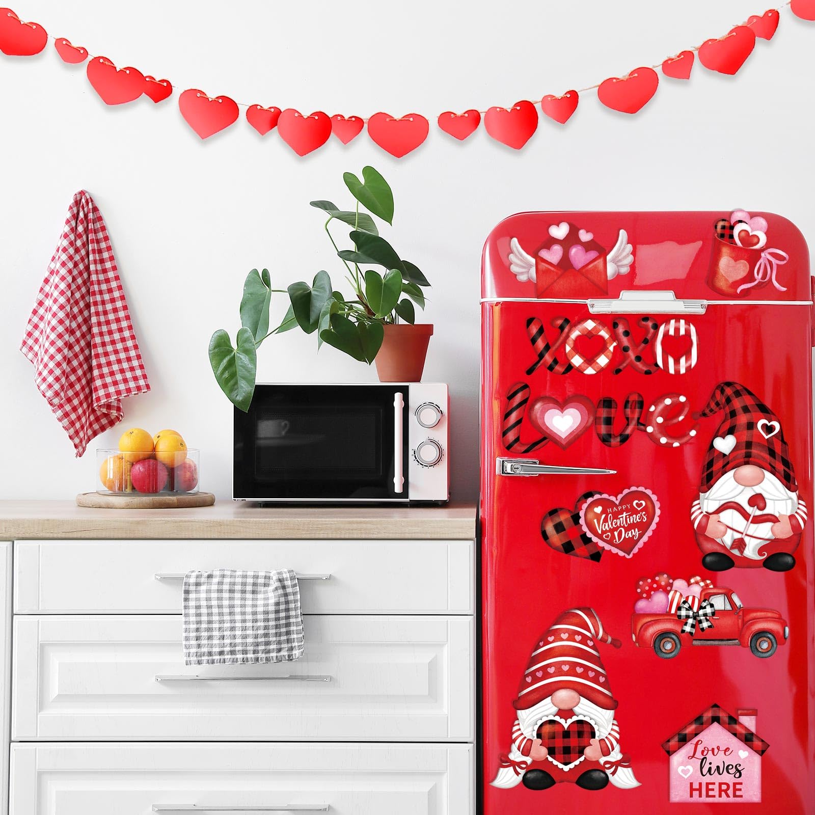 Blosssound 9 Pieces Sweet Magnets Buffalo Plaid Magnetic Stickers Gnomes Heart Love Fridge Magnet Decals for Holiday Refrigerator Metal Door Garage Decorations