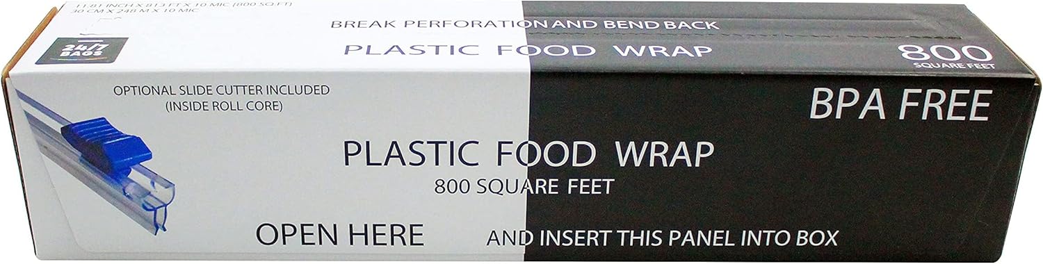 Plastic Food Wrap | 800 SQ. FT. BPA-Free with Optional Slide Cutter - Extra Cling, No Mess, Clear