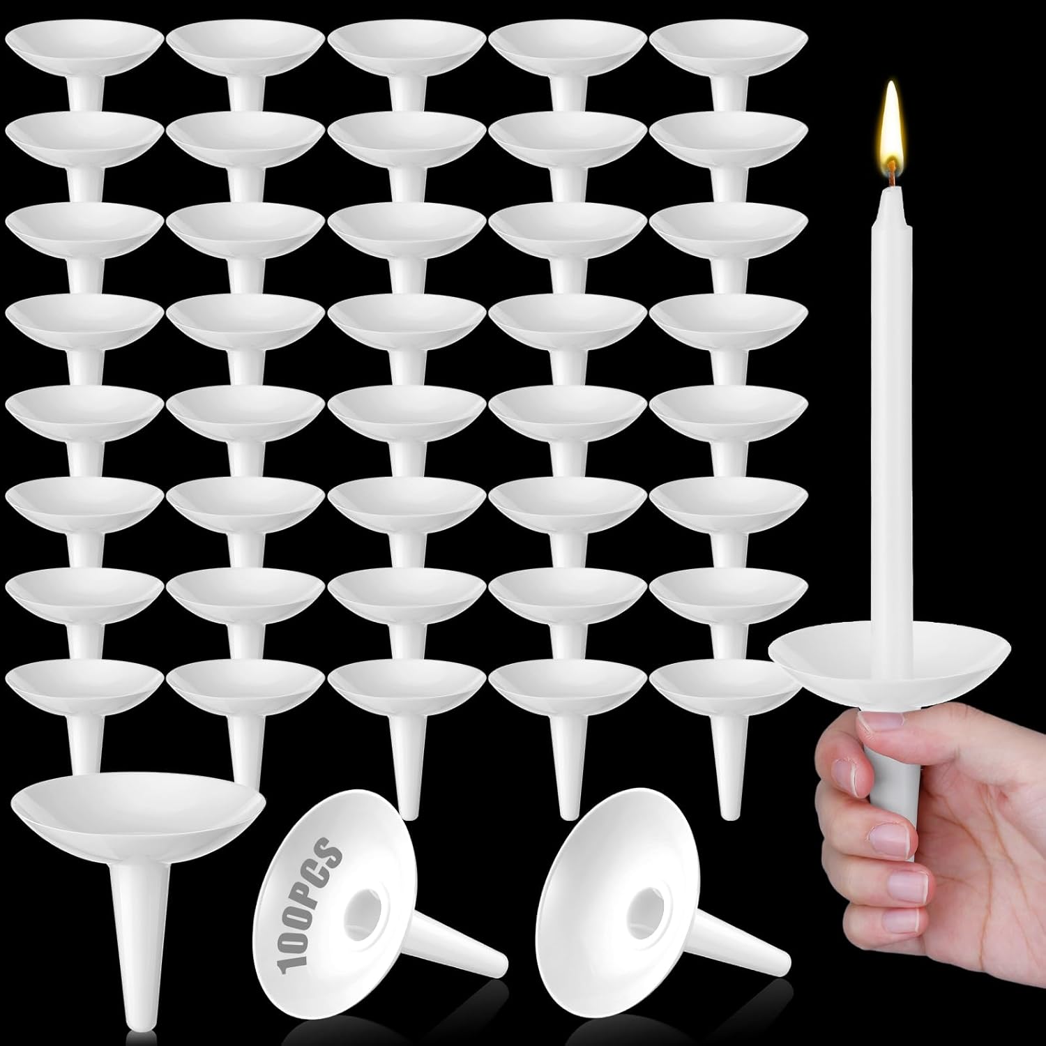 Skiennix Candle Holders - 100 Pcs Plastic Drip Protectors for Church, Vigil, Wedding & Events