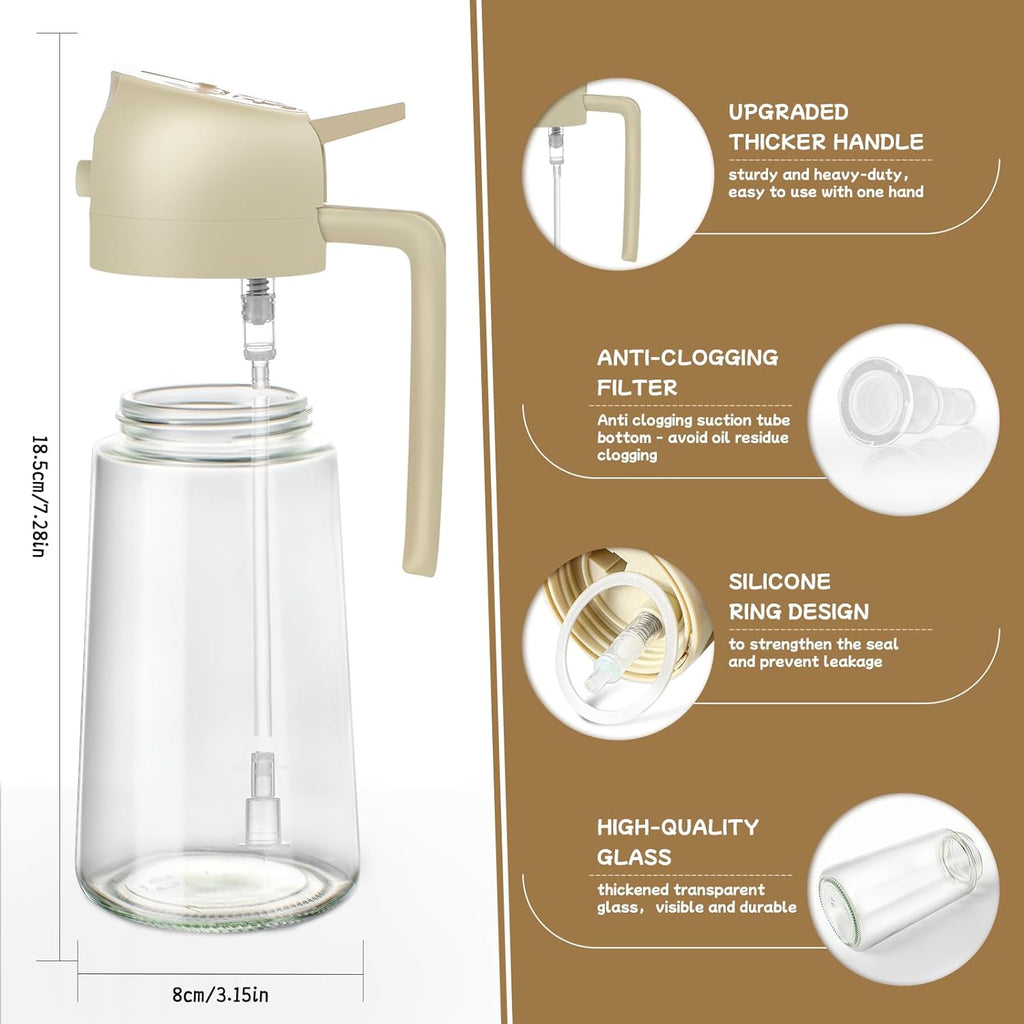 Skiennix Oil Sprayer | 2-in-1 Glass Oil Dispenser & Sprayer - 16oz for Cooking, Grilling & Salads (White)