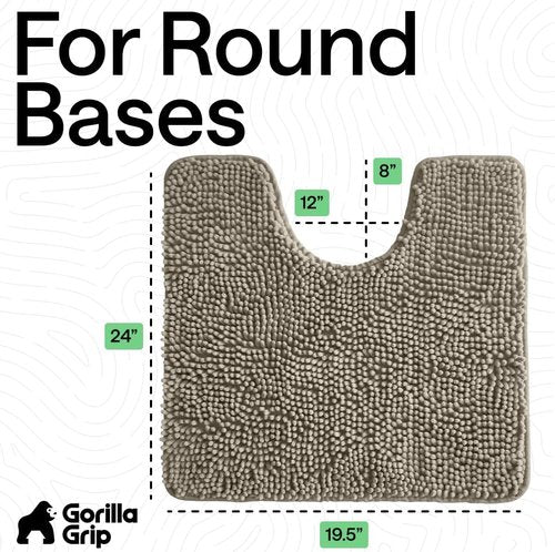 Gorilla Grip Shaggy Chenille Bath Rug Mat - Plush Absorbent Toilet Contour Mat | Machine Washable, 22" x 19" x 15", Latte