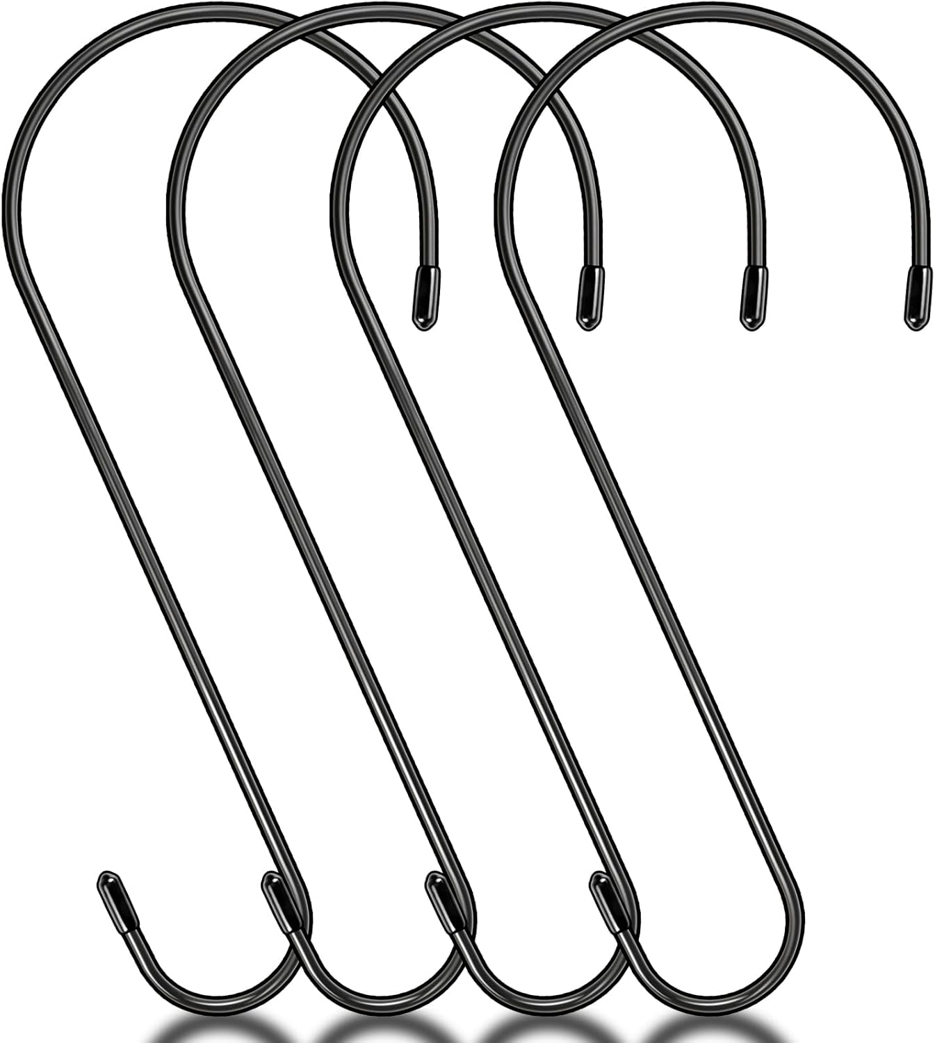 Skiennix Extra Large 14-Inch Tree Branch Hooks - Heavy Duty S Hooks for Bird Feeders & Hanging Plants | Black 4-Pack